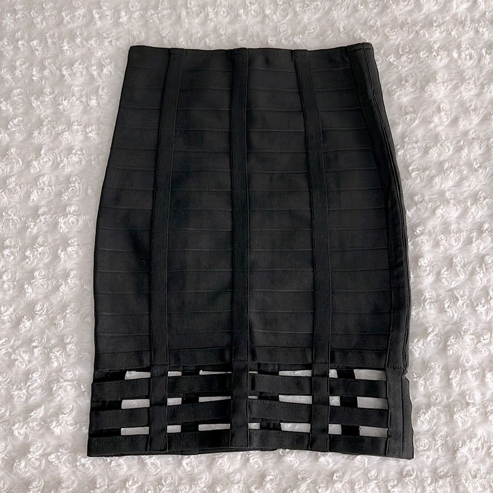 Forever 21 Black Bandage Midi Skirt Cage Detail
